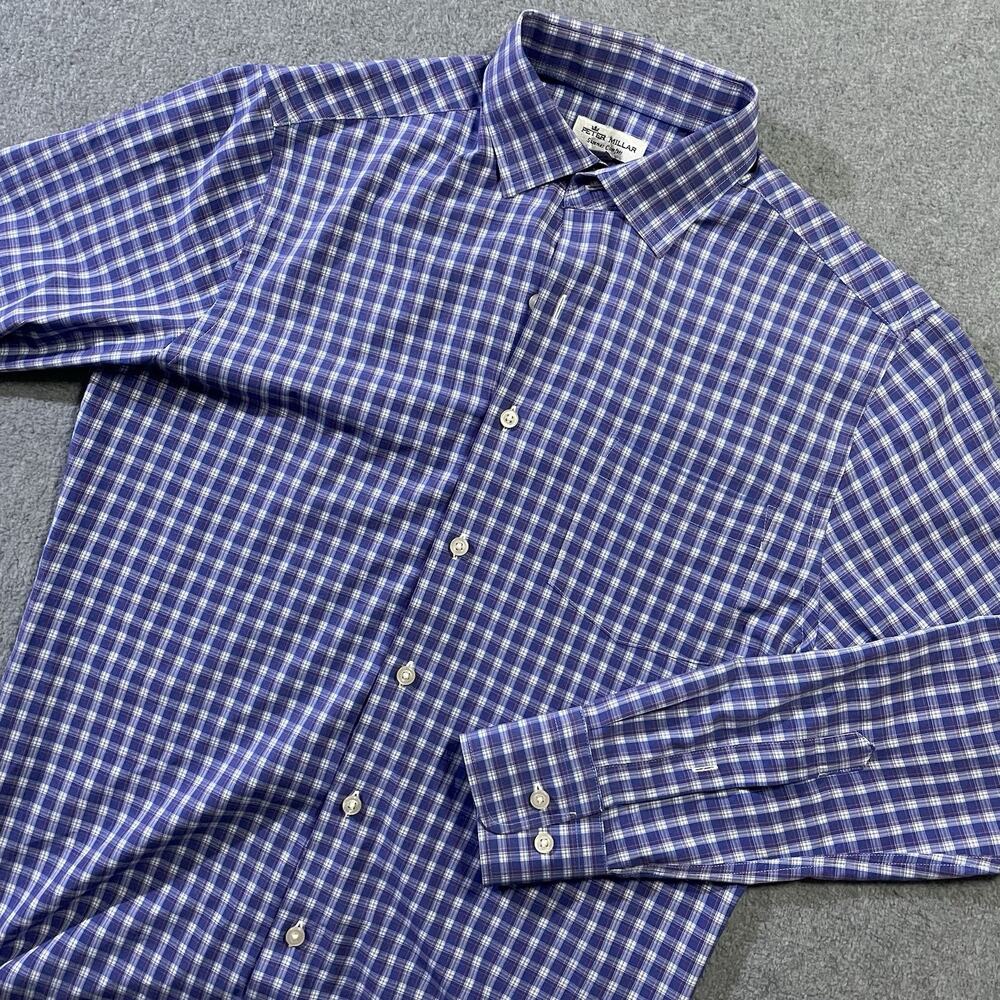 Peter Millar Summer‎ Comfort Shirt Mens Small S Blue Purple Plaid Morden Poplin
